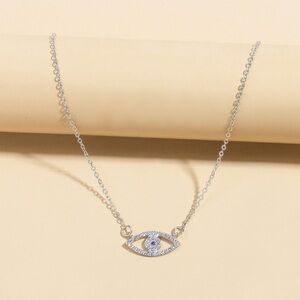 NEW‎ Silver Evil Eye Rhinestone Necklace